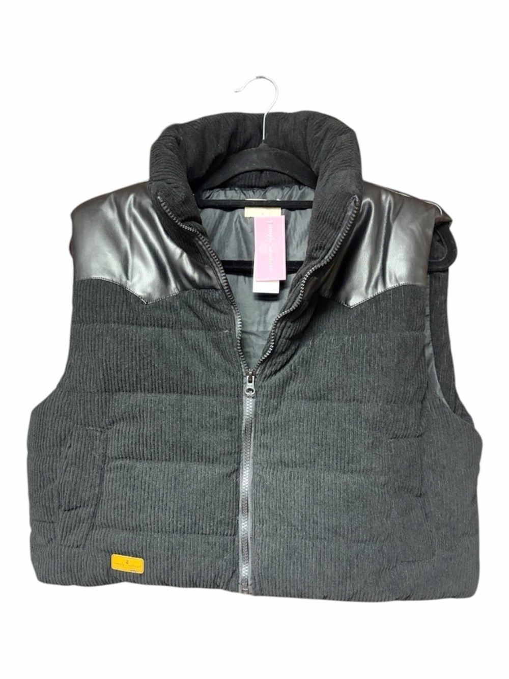 SIMPLY SOUTHERN Quilted Black Puffer Vest with Faux Leather Yoke - Picture 2 of 6